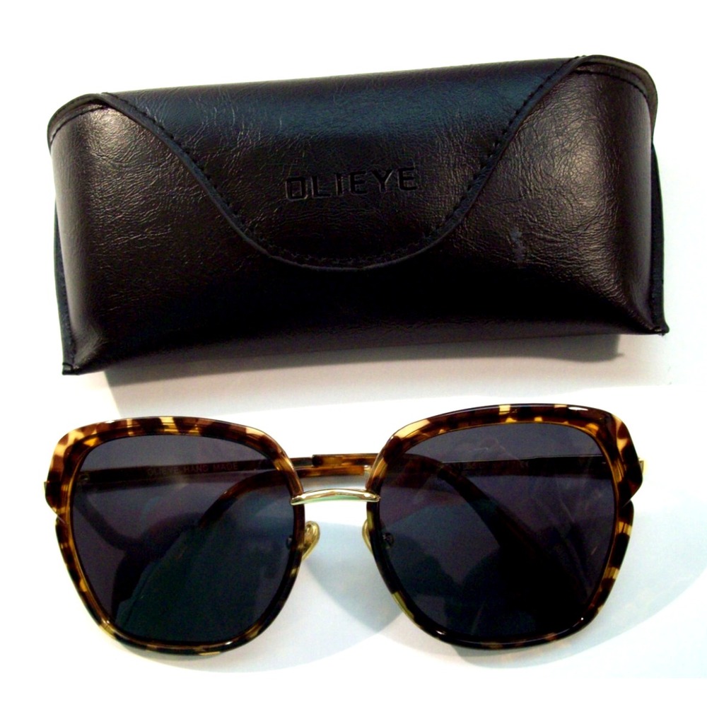 Women's Olieye Tortoise Shell Gold Tone Sunglasses Hand Made with Case, 06371